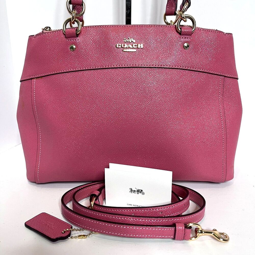 Coach Brooke Carryall 2 Way Peony Glitter Crossgrain Leather Shoulder Bag